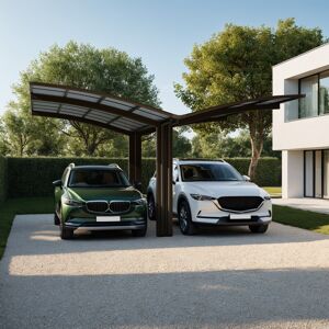 Doppelcarport 'Portoforte Typ 80 Y-Ausführung' Aluminium mattbraun 543 x 495 x 298 cm