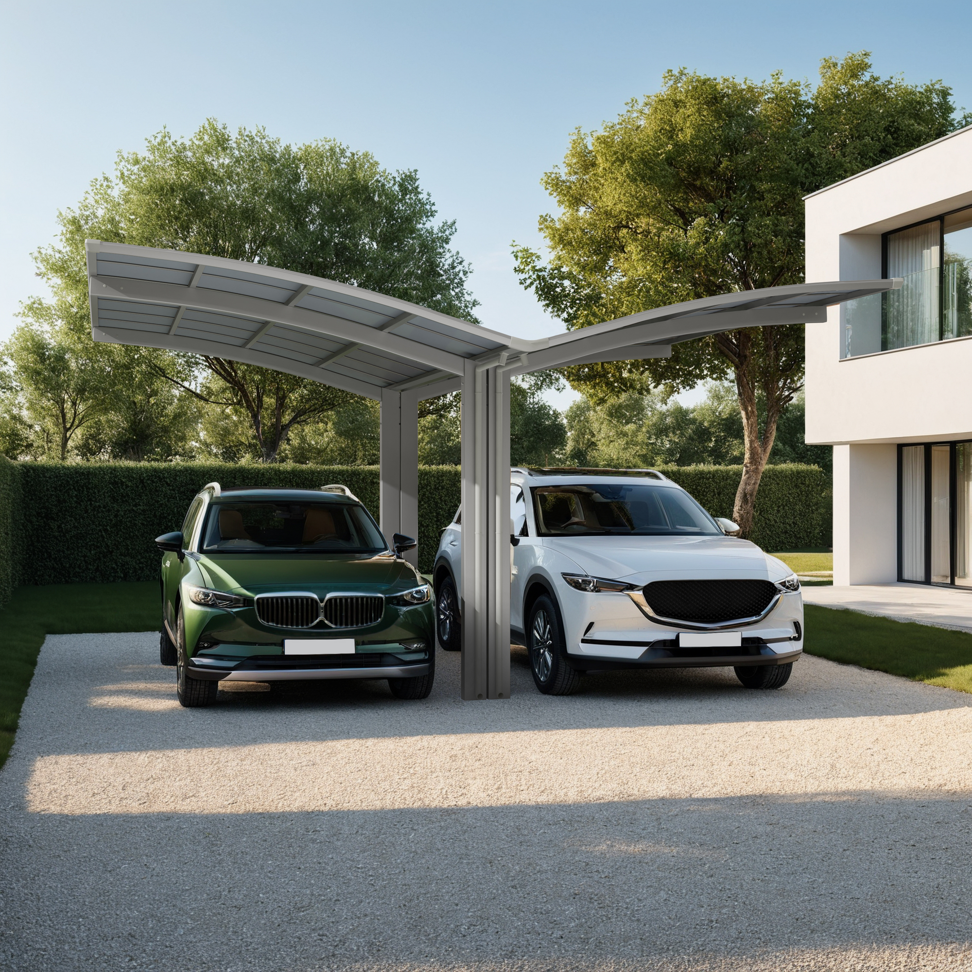 Doppelcarport 'Portoforte Typ 80 Y-Ausführung' Aluminium edelstahlfarben 543 x 495 x 298 cm