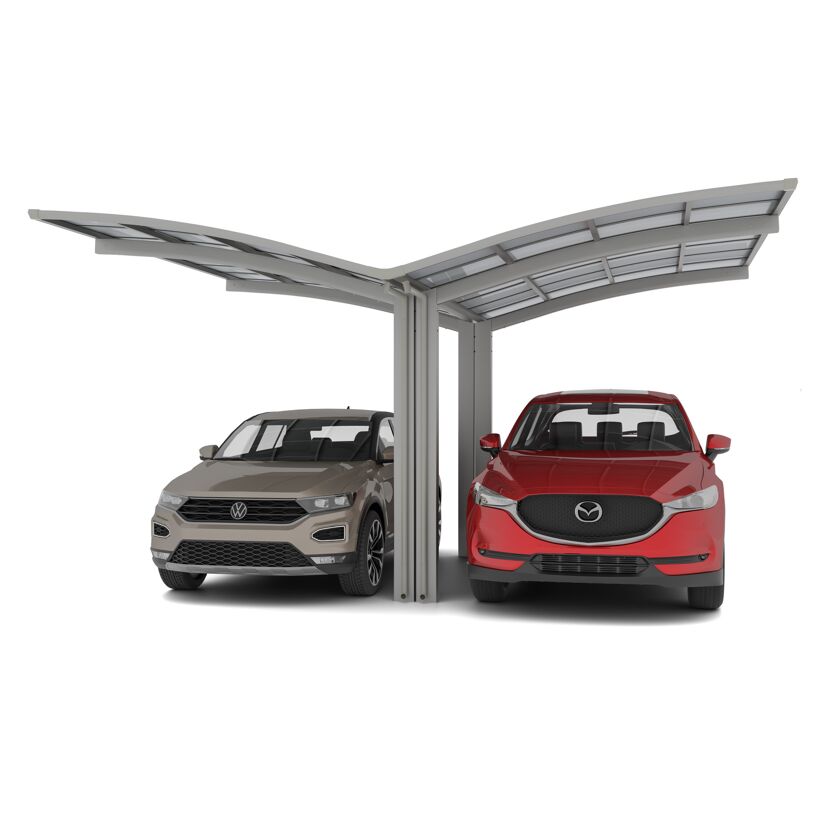 Doppelcarport 'Portoforte Typ 80 Y-Ausführung' Aluminium edelstahlfarben 543 x 495 x 298 cm