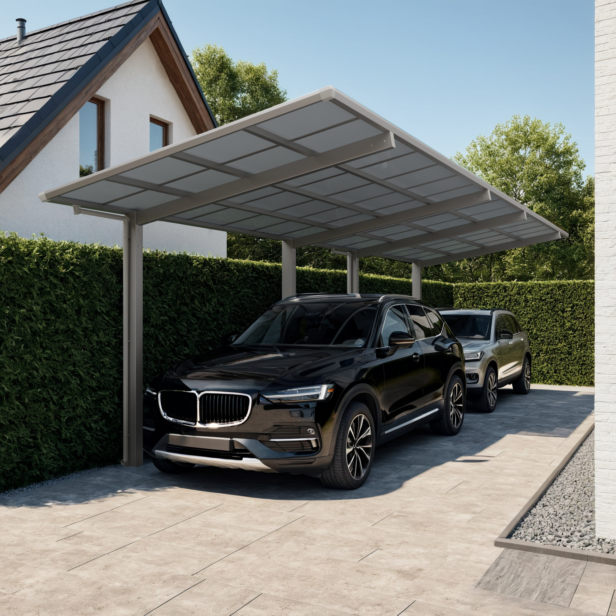 Doppelcarport 'Linea Typ 80 Tandem' Aluminium edelstahlfarben 273 x 983 x 294 cm