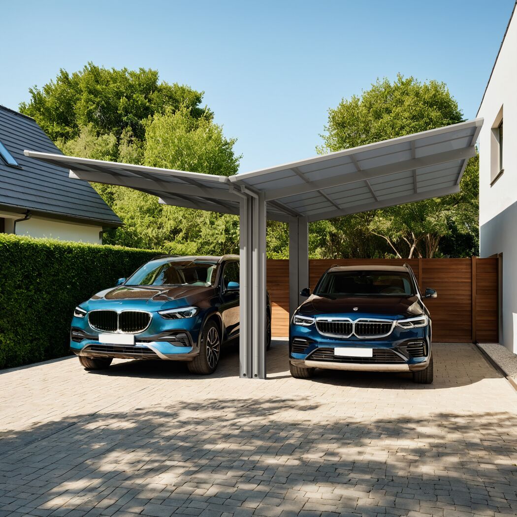 Doppelcarport 'Linea Typ 80 Y-Ausführung' Aluminium edelstahlfarben 548 x 495 x 294 cm