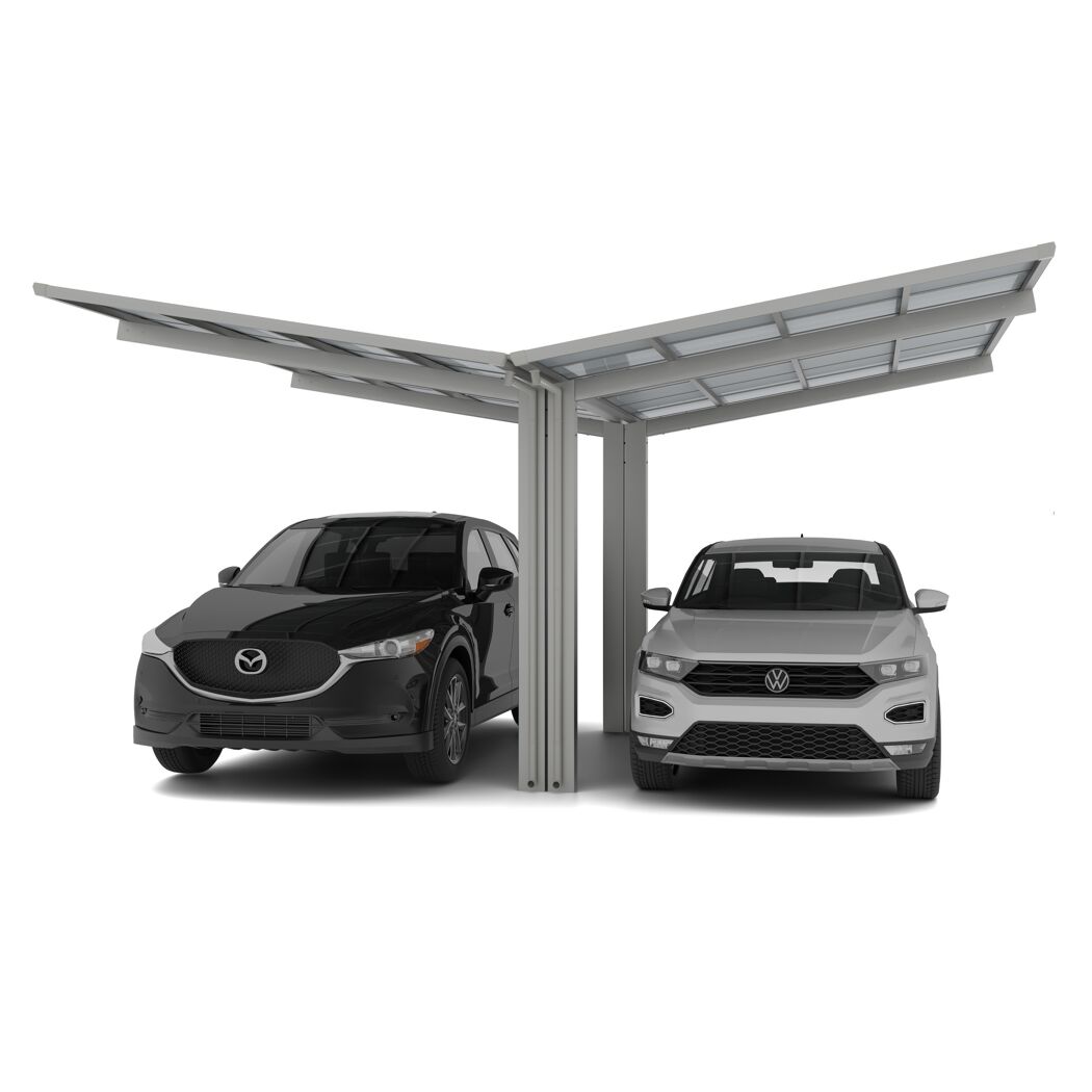 Doppelcarport 'Linea Typ 80 Y-Ausführung' Aluminium edelstahlfarben 548 x 495 x 294 cm
