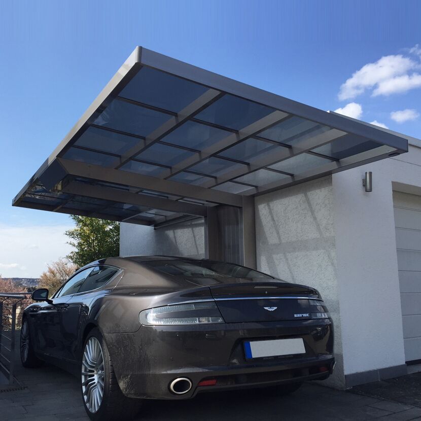 Einzelcarport 'Neo Typ 90 Standard' Aluminium edelstahlfarben 276 x 495 x 234 cm