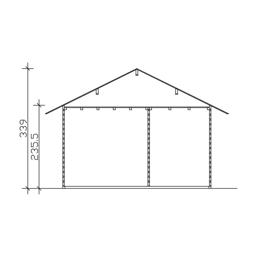 Zeichnung eines Gartenhauses mit Maßen