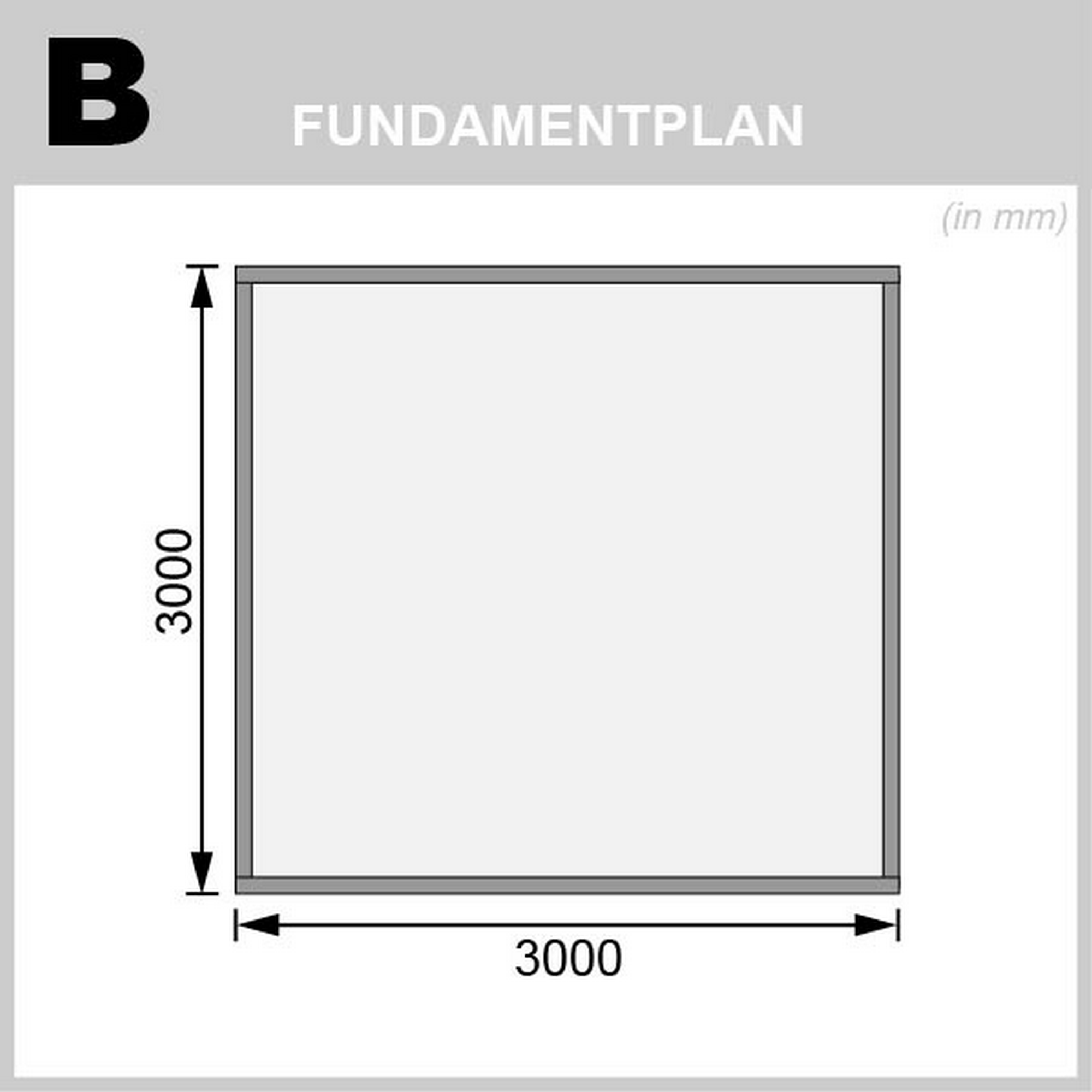 Fundamentplan mit den Maßen 3000 x 3000 mm