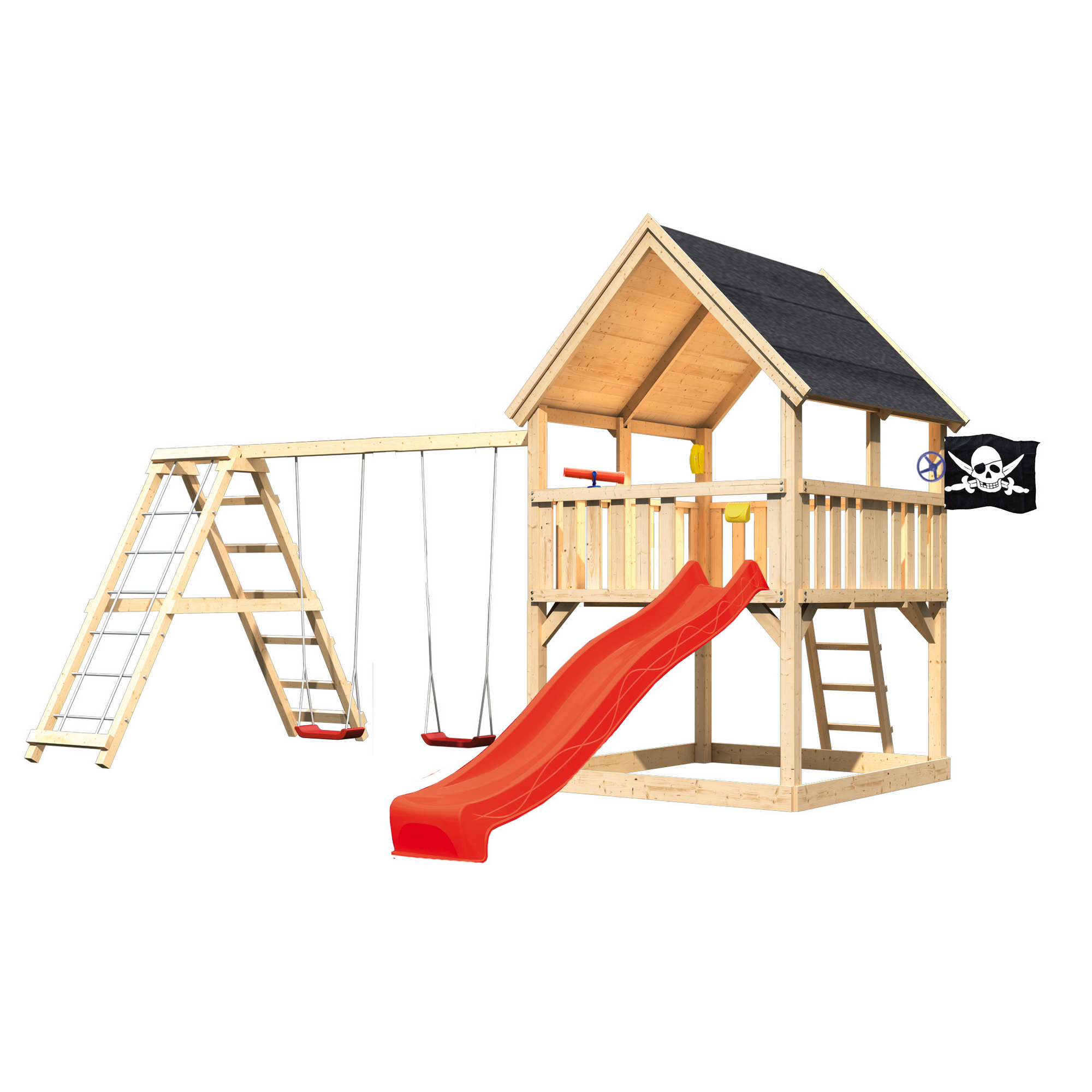 Kinderspielturm 'Marlen' mit Doppelschaukel und Rutsche natur 508 x 345 cm + product picture