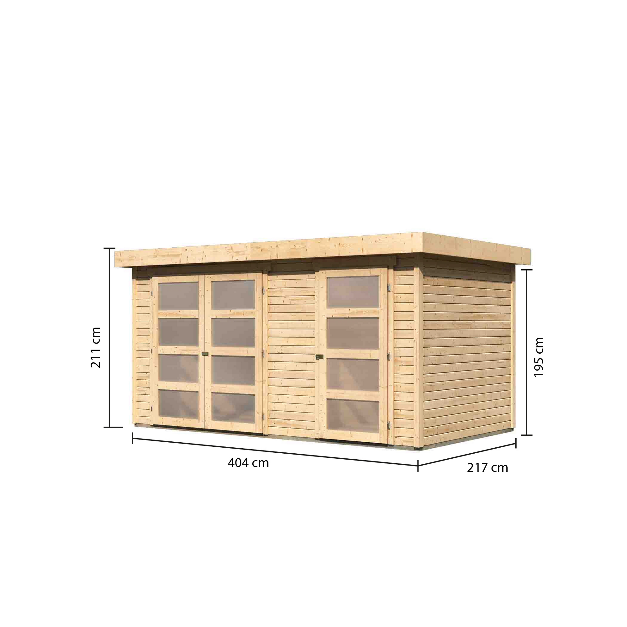 Gartenhaus-Set 'Tühlentrup 1' Fichtenholz naturbelassen 211 x 404 x 217 cm inklusive Dachfolie + product picture