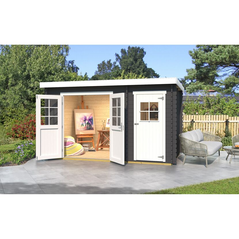 Gartenhaus mit Staffelei und Sitzsack