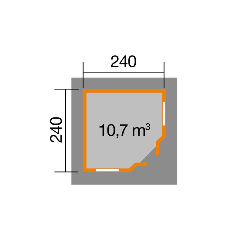Grundfläche von 240 x 240 cm, 10,7 m³ Rauminhalt