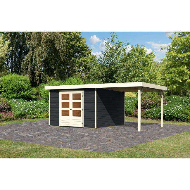 Bild von Gartenhaus-Set 'Dornhan 6' anthrazit mit Anbaudach 334 x 331 x 216 cm