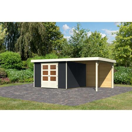2. Bild von Gartenhaus-Set 'Dornhan 6' anthrazit mit Anbaudach und Rückwand 334 x 331 x 216 cm