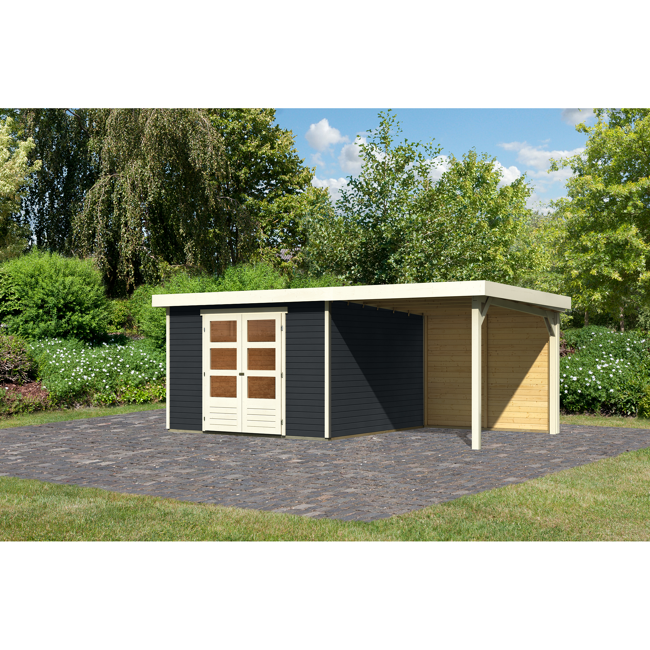 Bild von Gartenhaus-Set 'Dornhan 6' anthrazit mit Anbaudach und Rückwand 334 x 331 x 216 cm