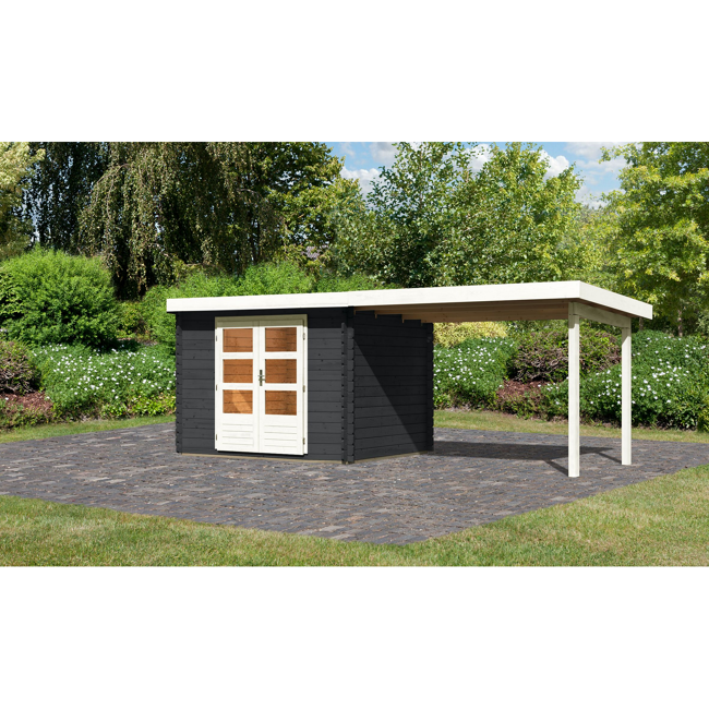 Bild von Gartenhaus-Set 'Rieneck 3' anthrazit mit Anbaudach614 x 273 x 220 cm