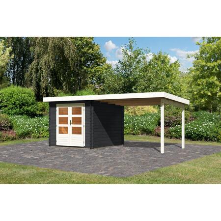 2. Bild von Gartenhaus-Set 'Rieneck 4' anthrazit mit Anbaudach 554 x 333 x 222 cm
