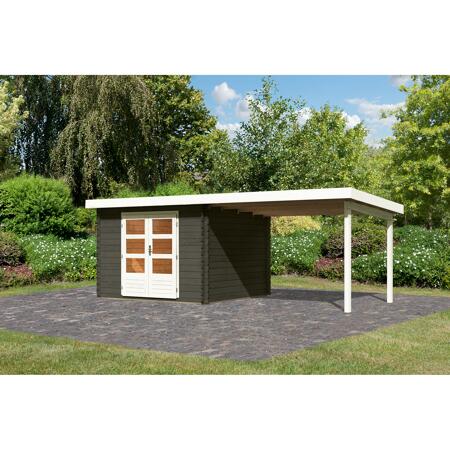 2. Bild von Gartenhaus-Set 'Rieneck 5' terragrau mit Anbaudach 315 x 333 x 222 cm