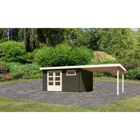 2. Bild von Gartenhaus-Set 'Rieneck 8' terragrau mit Anbaudach 405 x 333 x 222 cm