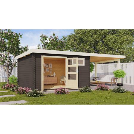 4. Bild von Gartenhaus-Set 'Rieneck 8' terragrau mit Anbaudach 405 x 333 x 222 cm