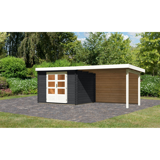 Bild von Gartenhaus-Set 'Rieneck 3' anthrazit  mit Anbaudach und Rückwand 314 x 273 x 220 cm