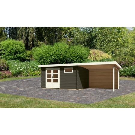 2. Bild von Gartenhaus-Set 'Rieneck 8' terragrau mit Anbaudach und Rückwand 405 x 333 x 222 cm