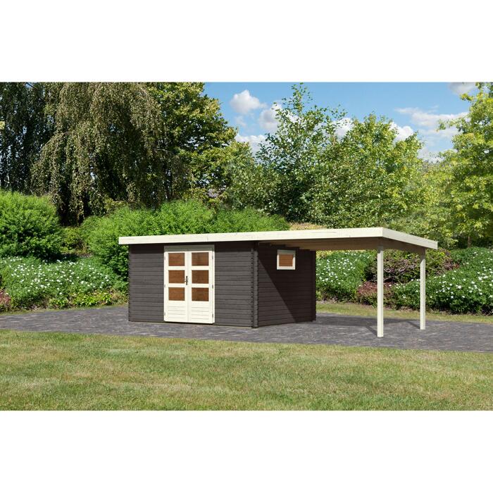GartenhausSet 'Grönau 5' terragrau mit Anbaudach 406 x 333 x 217 cm