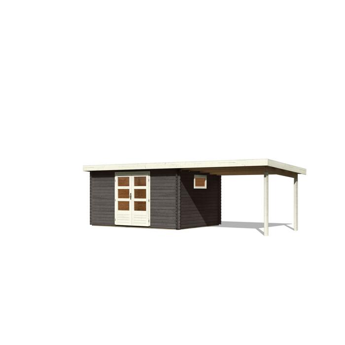 GartenhausSet 'Grönau 5' terragrau mit Anbaudach 406 x 333 x 217 cm