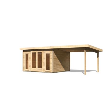 3. Bild von Premium-Gartenhaus-Set 'Borsuma 2' natur mit Anbaudach 724 x 331,5 x 229,5 cm