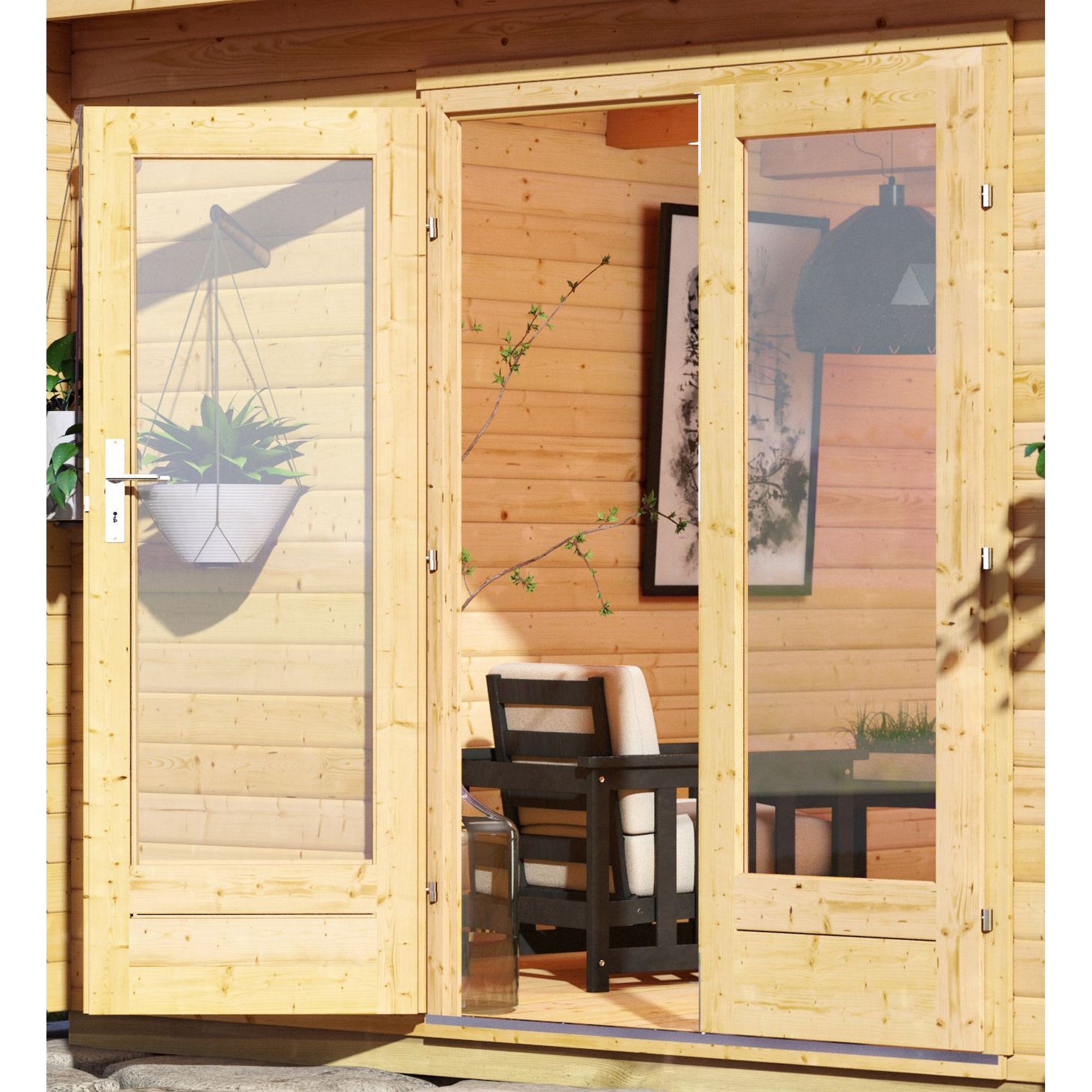 Premium-Gartenhaus-Set 'Borsuma 2' natur mit Anbaudach 724 x 331,5 x 229,5 cm + product picture