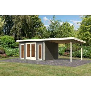 Premium-Gartenhaus-Set 'Borsuma 2' terragrau mit Anbaudach 724 x 331,5 x 229,5 cm