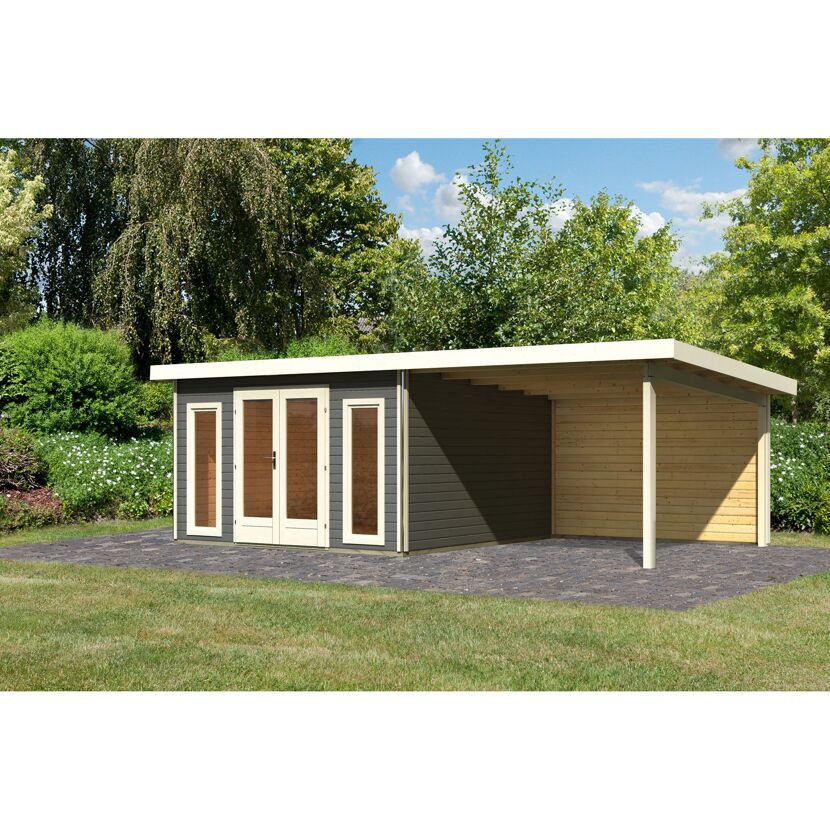 Gartenhaus mit überdachtem Anbau