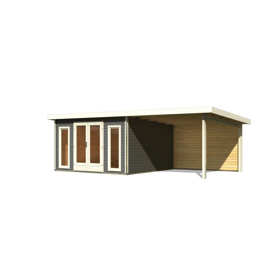 Gartenhaus grau mit Anbau