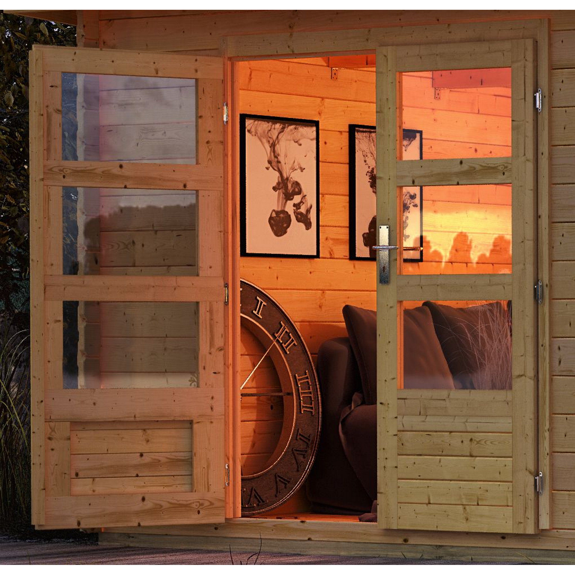 Blockbohlenhaus-Set 'Rieneck 4' Fichtenholz naturbelassen mit Anbaudach und Rückwand 519 x 297 x 222 cm + product picture