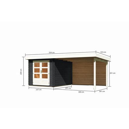 3. Bild von Blockbohlenhaus-Set 'Rieneck 4' Fichtenholz anthrazit mit Anbaudach und Rückwand 519 x 297 x 222 cm