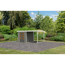 Metall-Holzgartenhaus 'Komet B' terragrau/weiß, Anbaudach, Doppelflügeltür 453 x 235 x 208,5 cm