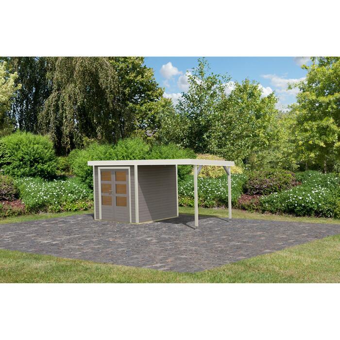 MetallHolzgartenhaus 'Komet D' wassergrau/weiß, Anbaudach