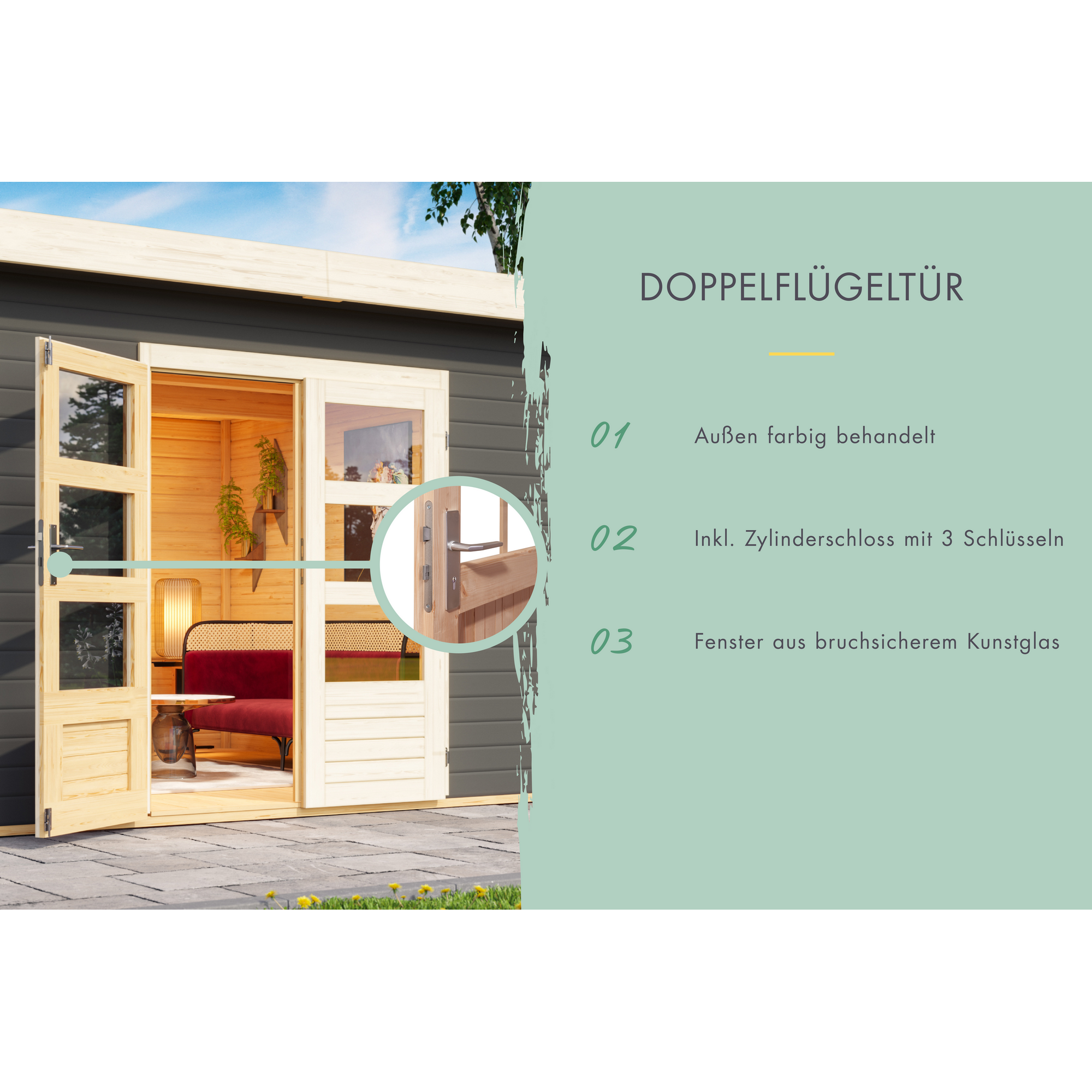 Gartenhaus 'Wiesenhaus 3' Fichtenholz anthrazit 297 x 237 x 217 cm + product picture