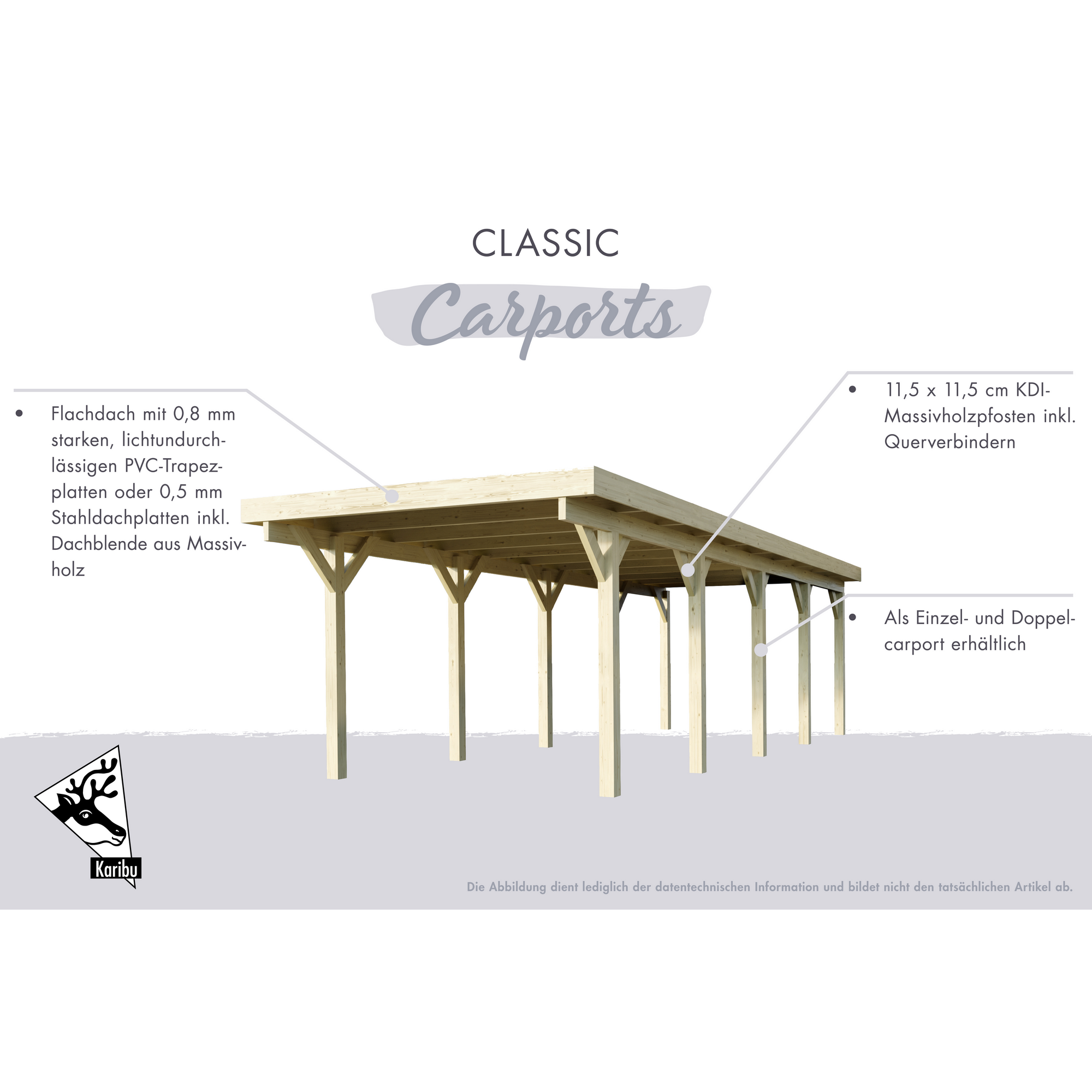Einzelcarport 'Carlos 1' Kiefer PVC-Dach mit zwei Einfahrtsbögen 480 x 318 x 234 cm + product picture