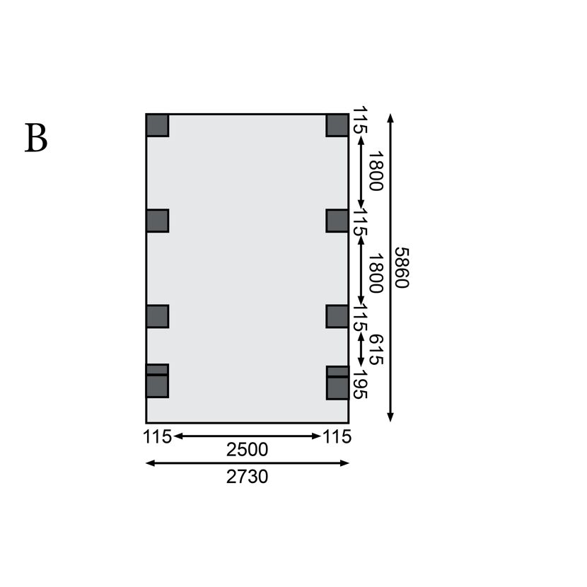 Abmessungen Carport B: 273 cm x 586 cm