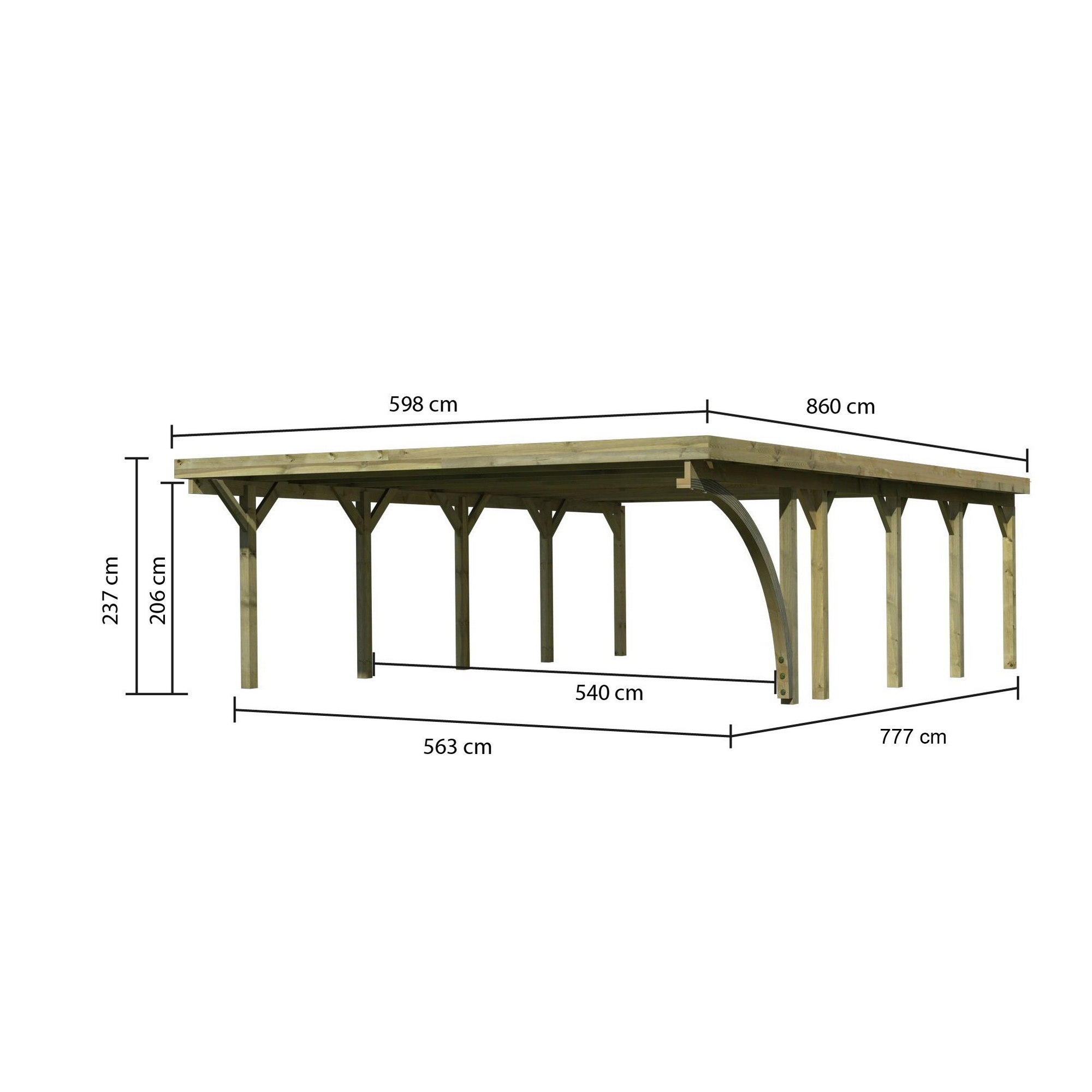 Doppelcarport 'Carlos 3' Kiefer PVC-Dach mit einem Einfahrtsbogen 860 x 598 x 237 + product picture