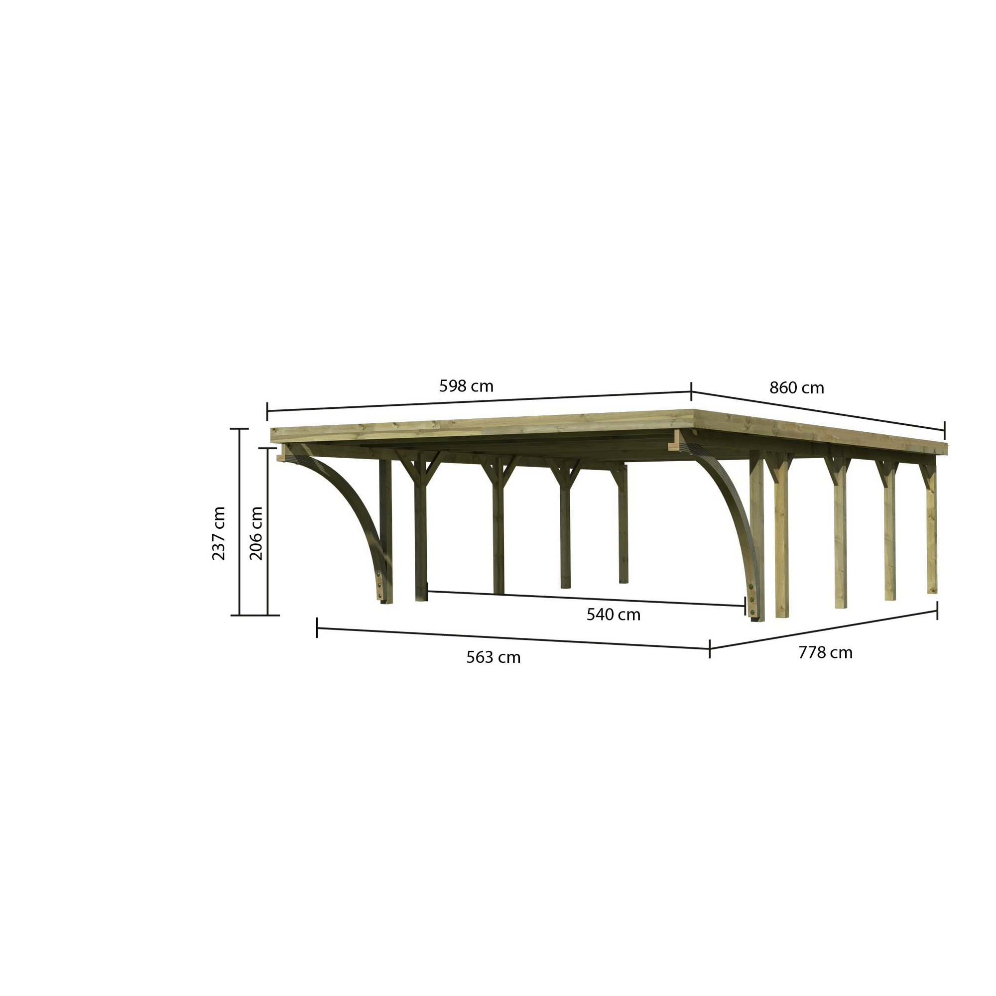 Doppelcarport 'Carlos 3' Kiefer PVC-Dach mit zwei Einfahrtsbögen 860 x 598 x 237 cm + product picture