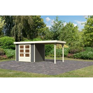 Gartenhaus-Set 'Raskola 3' terragrau mit Anbaudach 491 x 211 x 238 cm