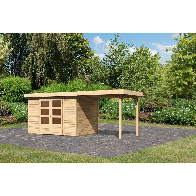 Gartenhaus aus Holz mit Überdachung