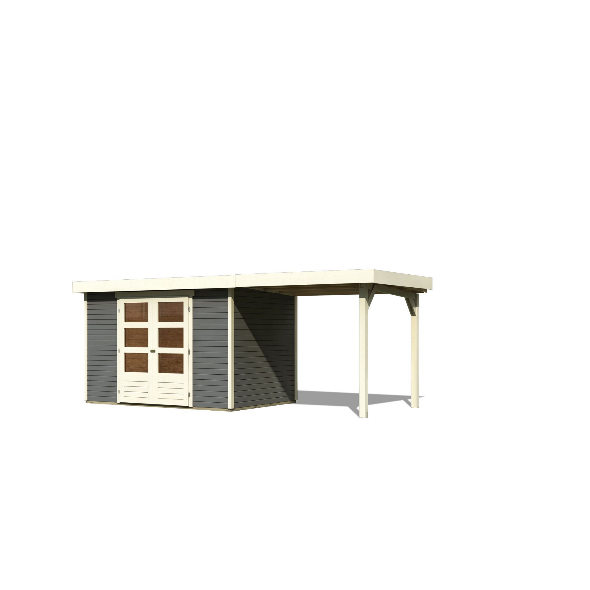 Gartenhaus-Set 'Raskola 4' terragrau mit Anbaudach 554 x 211 x 238 cm + product picture