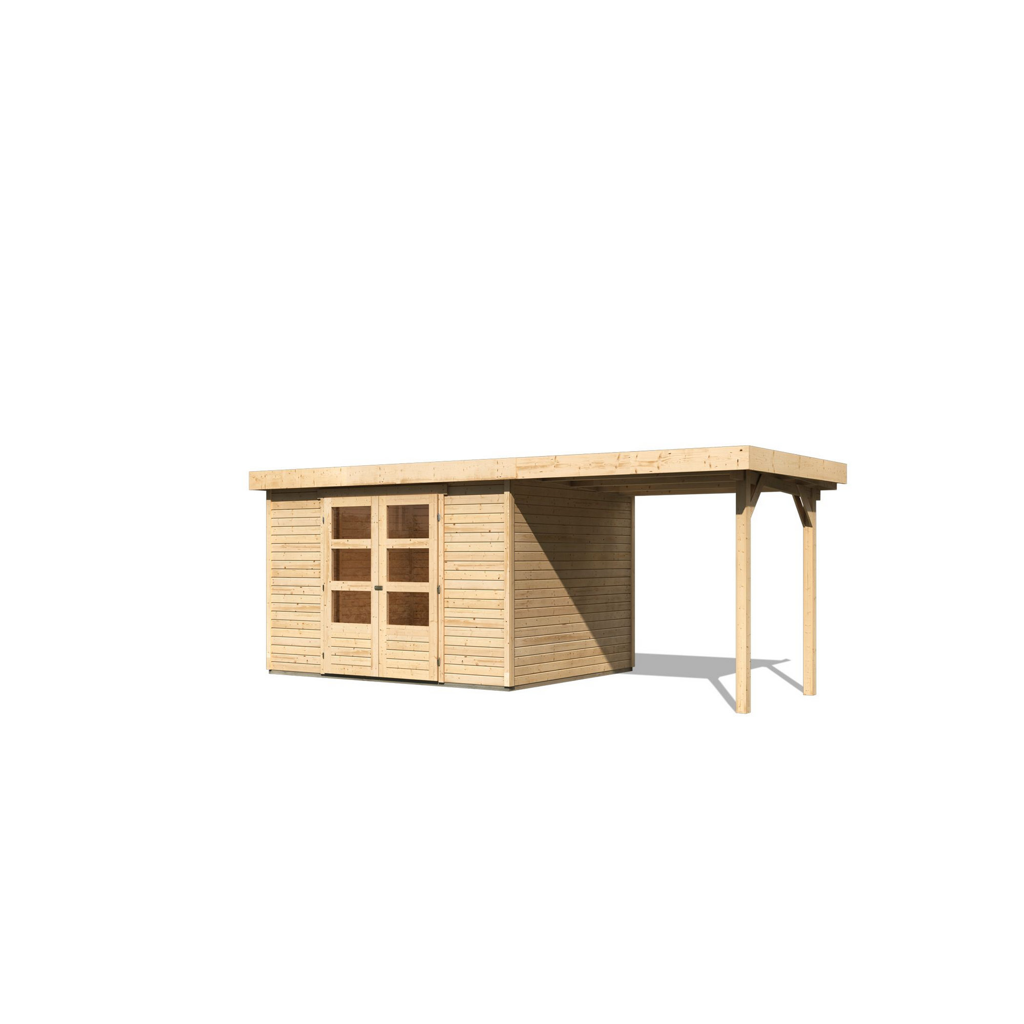 Gartenhaus-Set 'Raskola 5' naturbelassen mit Anbaudach 554 x 211 x 262 cm