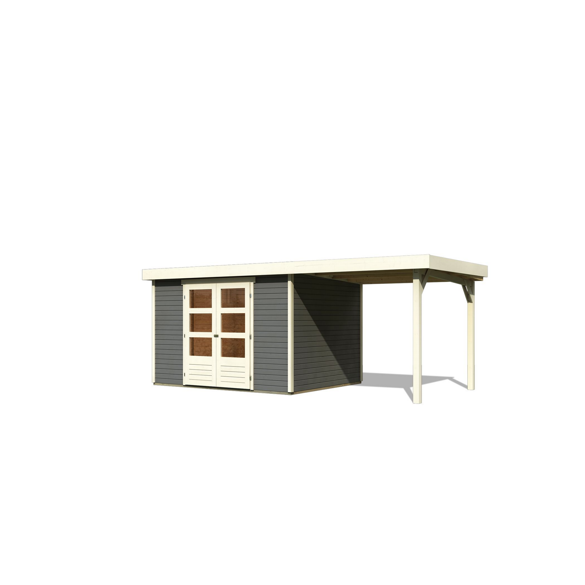 Gartenhaus-Set 'Raskola 5' terragrau mit Anbaudach 554 x 211 x 262 cm + product picture