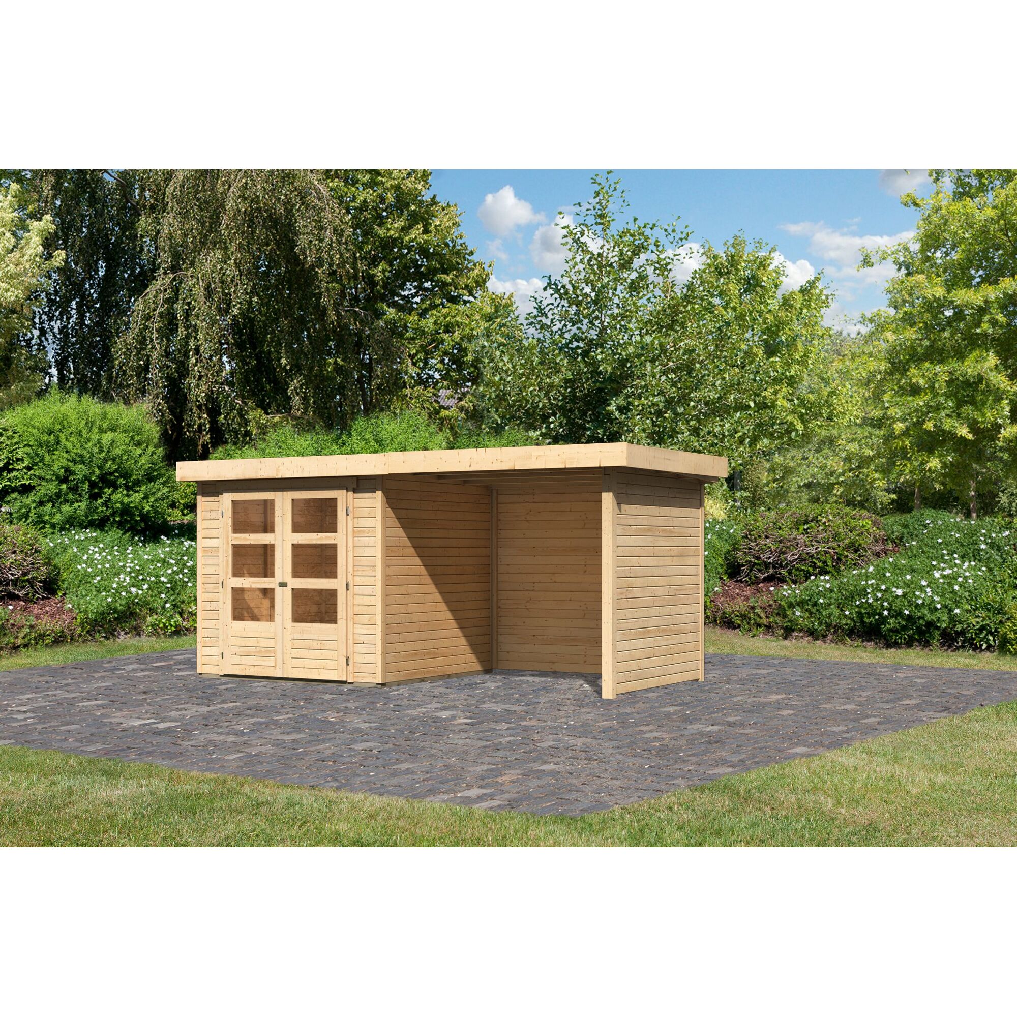 Gartenhaus aus Holz mit Gründach
