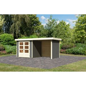 Gartenhaus-Set 'Raskola 2' terragrau mit Anbaudach, Seiten- und Rückwand 467 x 211 x 238 cm