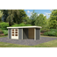 Gartenhaus-Set 'Raskola 4' terragrau mit Anbaudach, Seiten- und Rückwand 554 x 211 x 238 cm