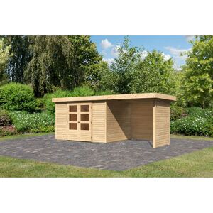 Gartenhaus-Set 'Raskola 5' naturbelassen mit Anbaudach, Seiten- und Rückwand 554 x 211 x 262 cm