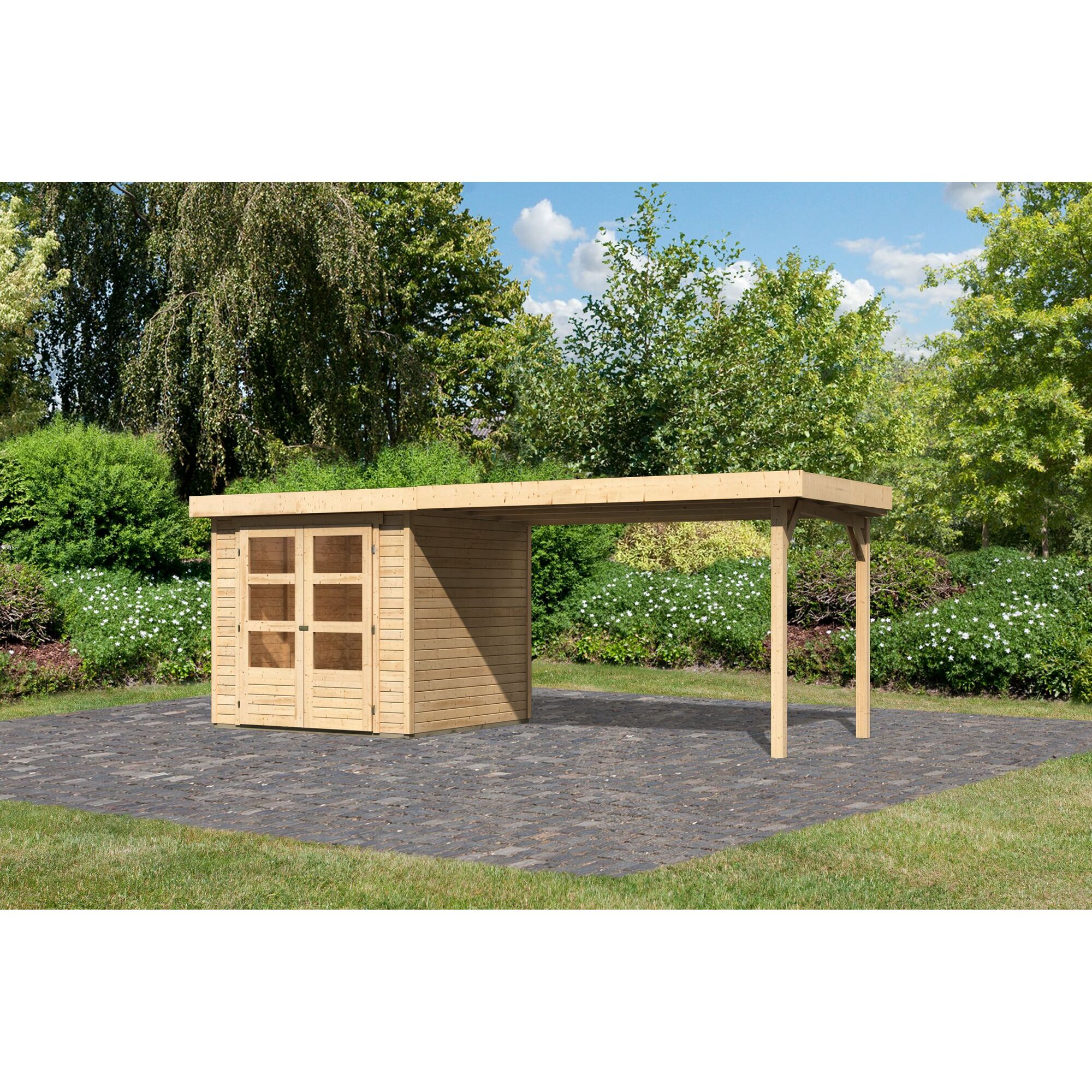 Gartenhaus aus Holz mit Überdachung