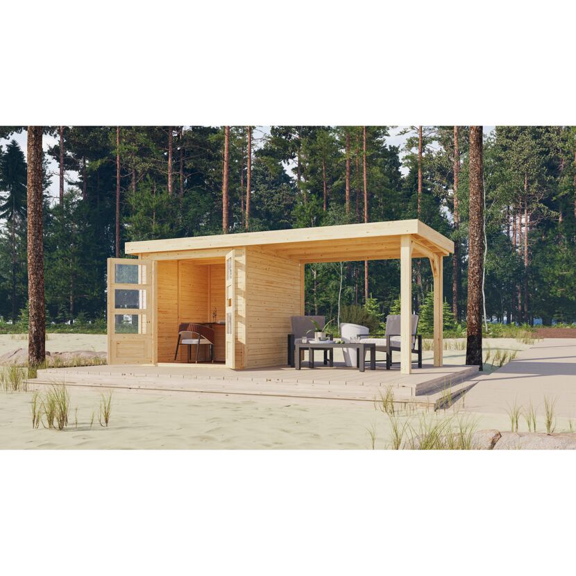 Holzhaus mit Terrasse im Wald